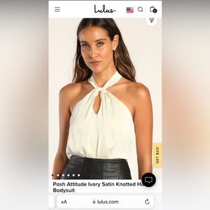 Lulu’s Posh Attitude Ivory Satin Knotted Bodysuit Size: Medium